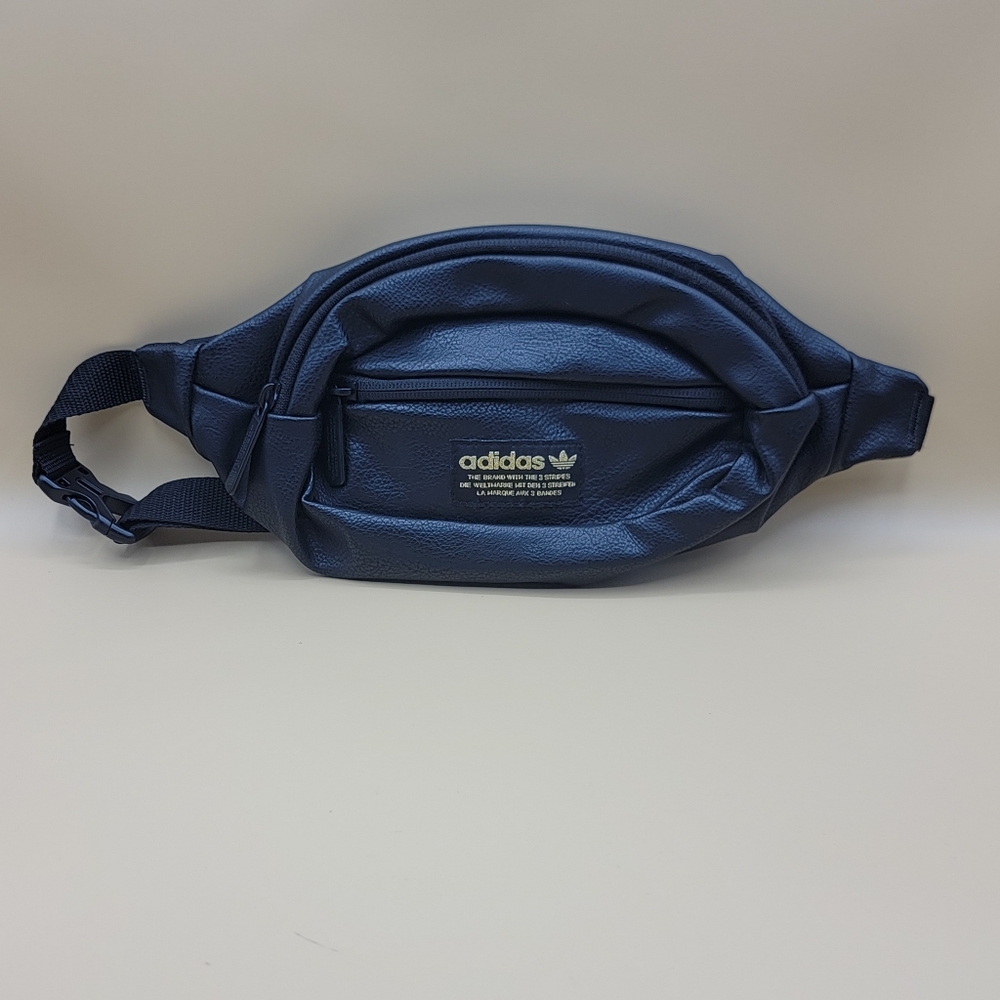 Adidas Faux Leather Waist Bag Fanny Bag Unisex Adults Black Gold Zippers New